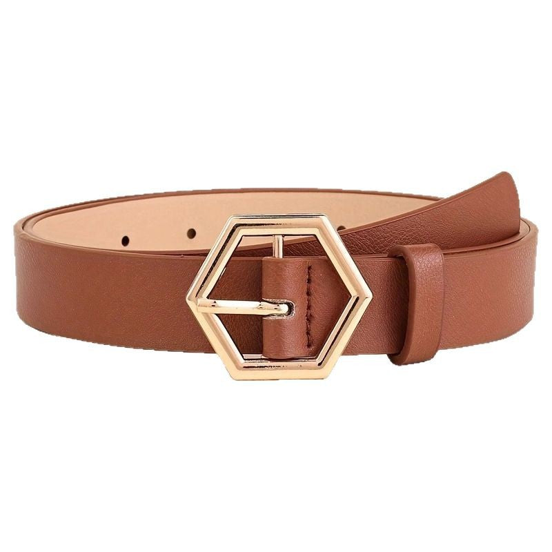 Women's Hexangular Star Irregular Gold Buckle PU Belt - X2-Shopping