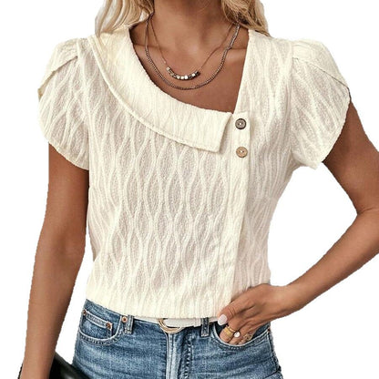 Diagonal Collar Solid Color Elegant Top