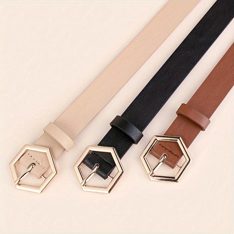 Women's Hexangular Star Irregular Gold Buckle PU Belt - X2-Shopping