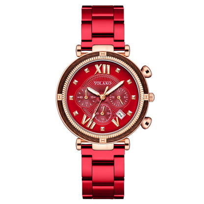 Women's Three-eye Calendar Alloy Steel Quartz Watch