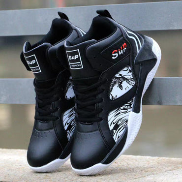 Modischer Herren-Basketball-Sneaker aus Leder mit Schnürung