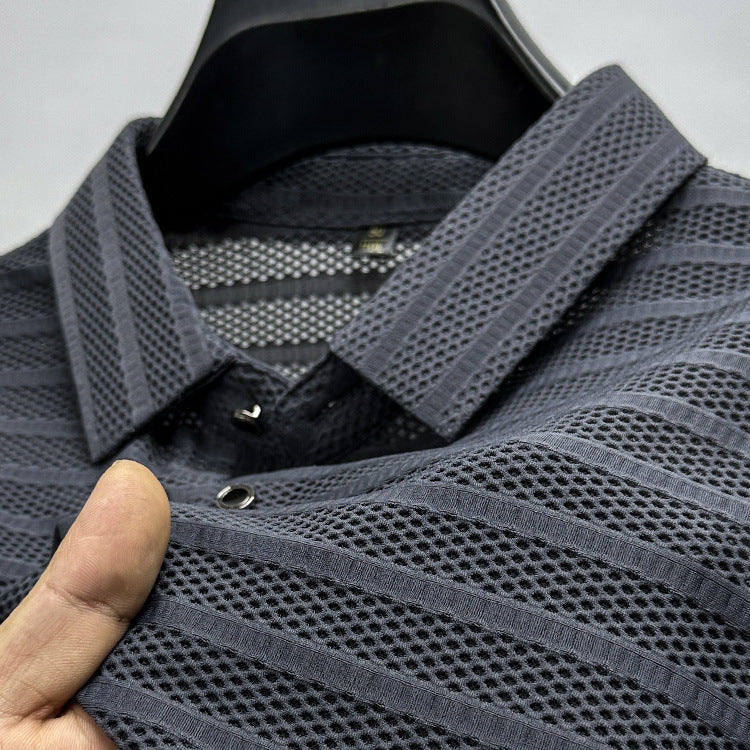 Atmungsaktives Kurzarm-Poloshirt mit ausgehöhltem Ice Silk Mesh und Revers für Herren