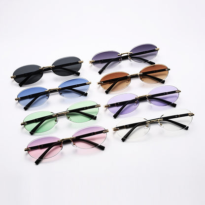 Trimming Oval Frame Sunglasses Frameless Hot Girl Sunglasses - X2-Shopping