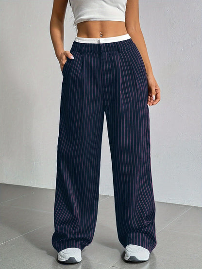 Stitching Suit Pants Simple Loose Drooping Straight-leg Pants - X2-Shopping