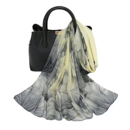 Thin Chiffon Lotus Pond Moonlight Printed Silk Scarf - X2-Shopping