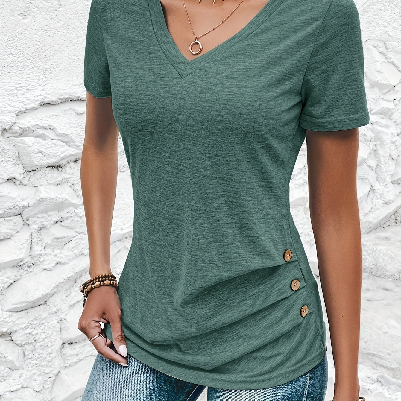 Machine Washable Polyester And Spandex Blended Fashion Green Collar Top