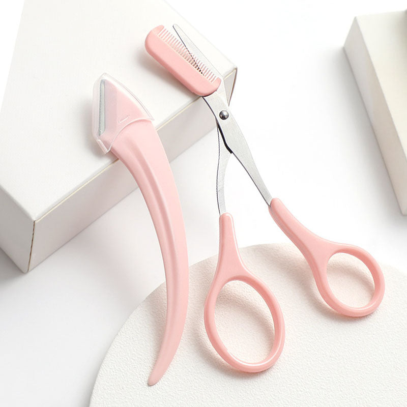 سكين تشذيب الحواجب مع مشط على شكل قمر منحني، أدوات تجميل صغيرة
