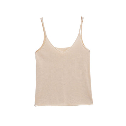 Pure Desire European And American Sexy Style Solid Color Spaghetti Straps Knitted Top