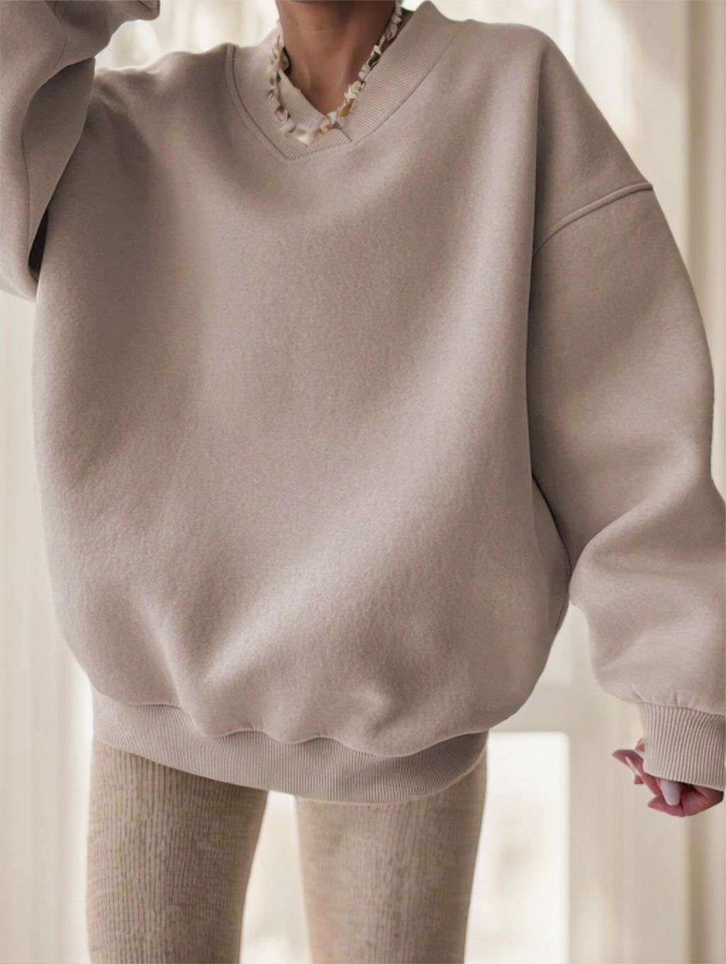 Women's Solid Color Oversized Drop Shoulder Sweatshirt - X2-Shopping