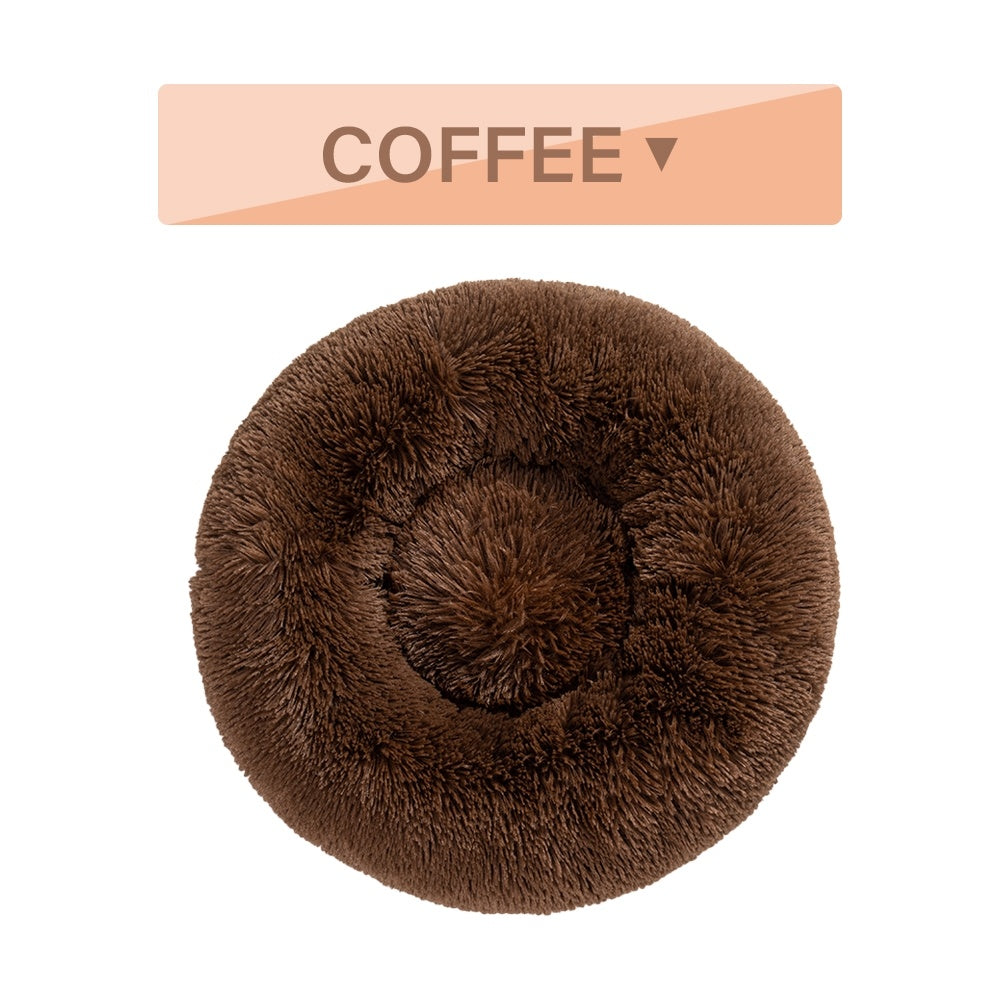 Fluffy Donut Dog Bed  Warm Soft Long Plush Pet Cushion Dog House Cat  Bed Washable Pet Sofa Mat Calming Samll Large Dog Beds - X2-Shopping