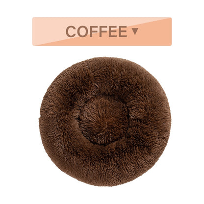 Fluffy Donut Dog Bed  Warm Soft Long Plush Pet Cushion Dog House Cat  Bed Washable Pet Sofa Mat Calming Samll Large Dog Beds - X2-Shopping