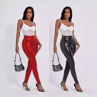 European And American Style Women Fashion Tight-fitting Cinched Hip Bag Leather Pants