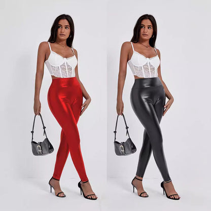 European And American Style Women Fashion Tight-fitting Cinched Hip Bag Leather Pants