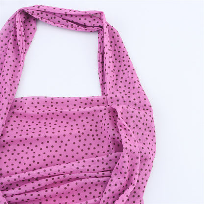Summer Asymmetric Design Pleated Ruffled Polka Dot Pleated Dress