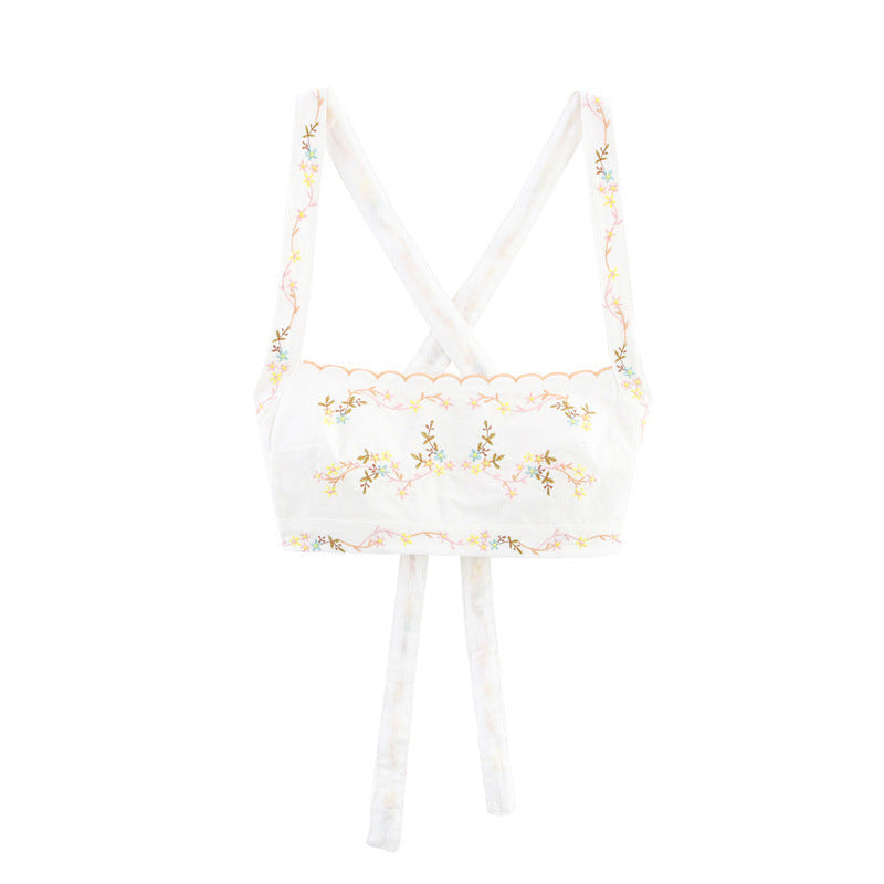 Elegant Simple And Fashionable Flower Embroidered Straight Collar Short Top