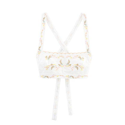 Elegant Simple And Fashionable Flower Embroidered Straight Collar Short Top