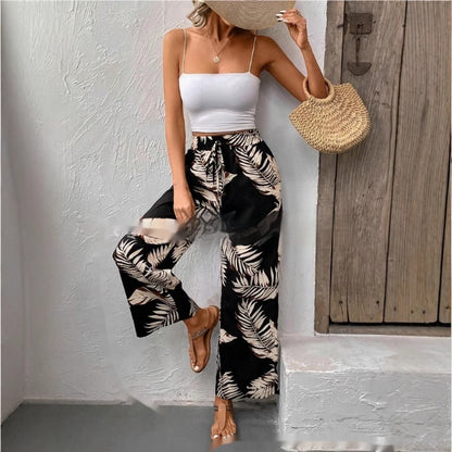 New Women's Trousers Elastic Waistband Straight High Waist - X2-Shopping