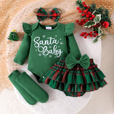 Autumn And Winter Infant Sunken Stripe Long Sleeve Letter Printed Two-piece Suit
