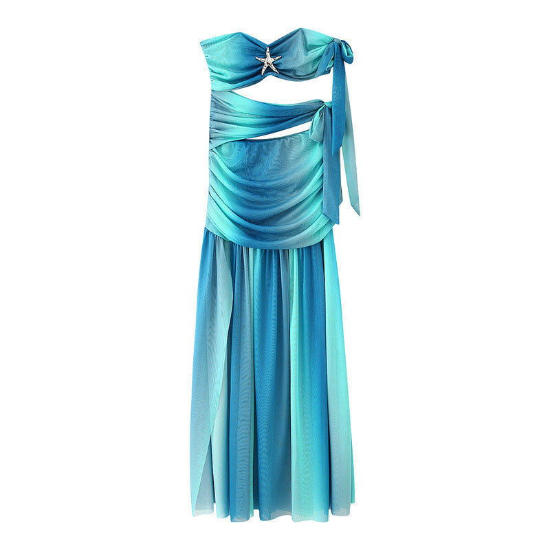 Casual Slimming And Fashionable European And American Tube Top Slit Dress