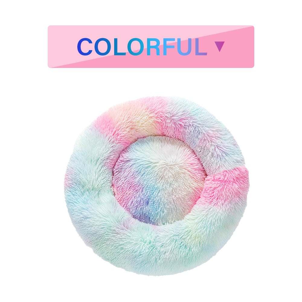 Fluffy Donut Dog Bed  Warm Soft Long Plush Pet Cushion Dog House Cat  Bed Washable Pet Sofa Mat Calming Samll Large Dog Beds - X2-Shopping