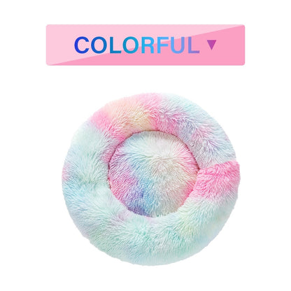 Fluffy Donut Dog Bed  Warm Soft Long Plush Pet Cushion Dog House Cat  Bed Washable Pet Sofa Mat Calming Samll Large Dog Beds - X2-Shopping