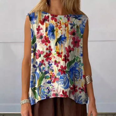 European And American Floral Cotton Linen Vest