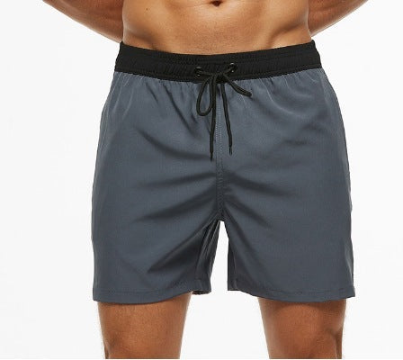Men's Stitching Waist Headband Pocket Zipper Drawstring Shorts