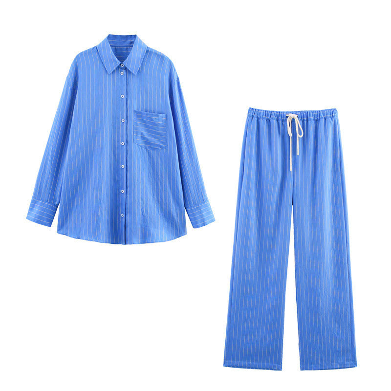 Loose Striped Shirt Pants Suit - X2-Shopping