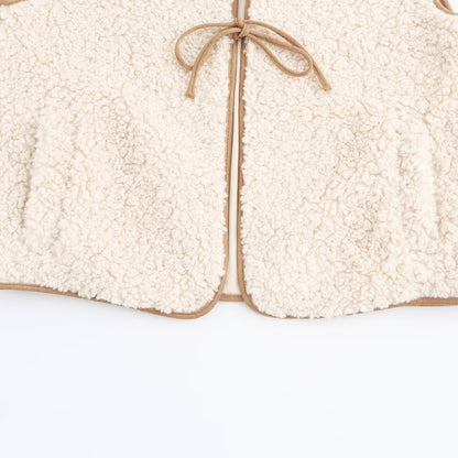 Sleeveless Lace-up Lambswool Vest For Women
