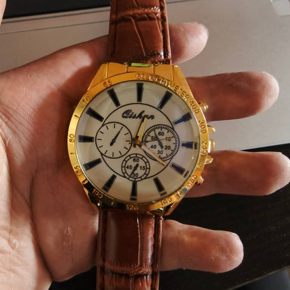 Men's Leather Strap Quartz Sports Watch