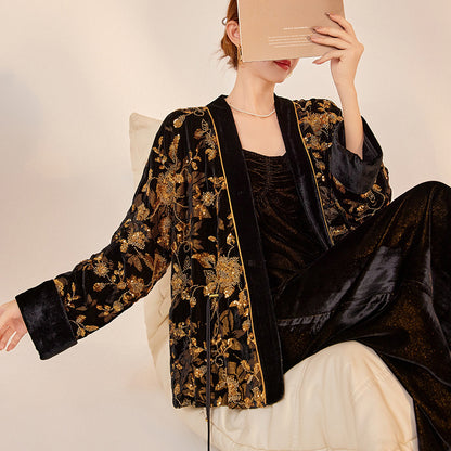 Heavy Industry Burnt Flower Embroidered Beads Cardigan National Style High Class Elegant V-neck Light Luxury Coat - X2-Shopping