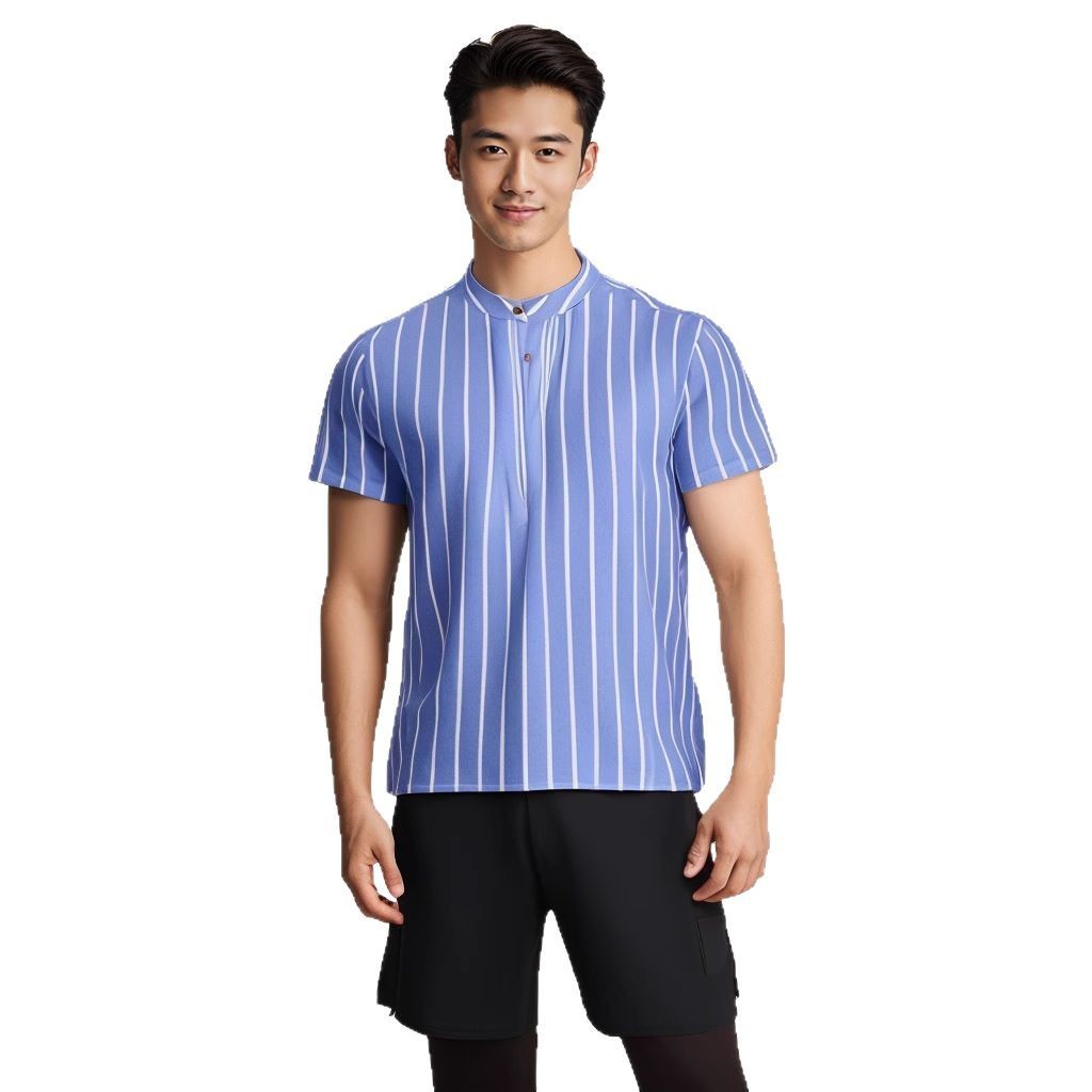 Striped Casual Men's Shirt Foreign Trade Short Sleeve Shirt