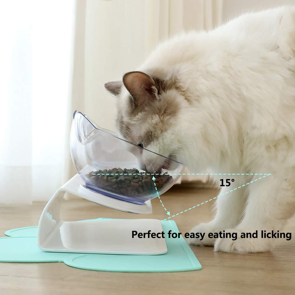 Non Slip Double Cat Bowl With Raised Stand Pet Food Cat Feeder Protect Cervical Vertebra Dog Bowl Transparent Pet Products - X2-Shopping