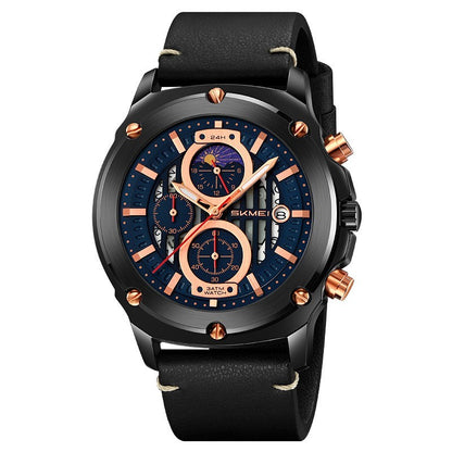 Men's Watch Fashion Trend Men's Leather-belt Watch Three Eyes And Six Needles Quartz Watch