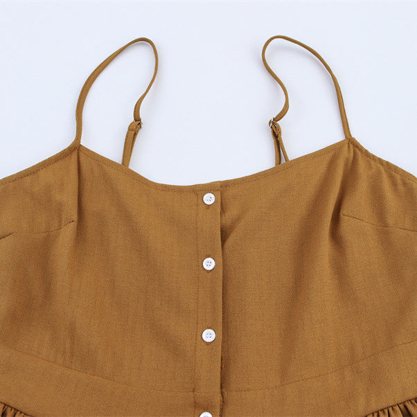 Vacation Style Coconut Tree Embroidered Suspender Skirt