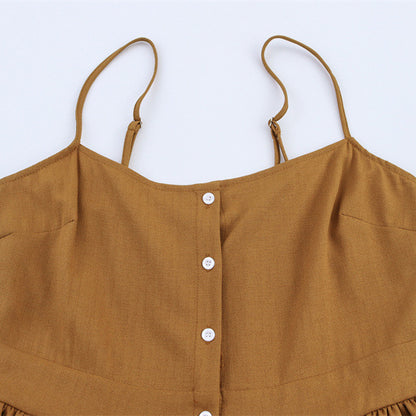 Vacation Style Coconut Tree Embroidered Suspender Skirt