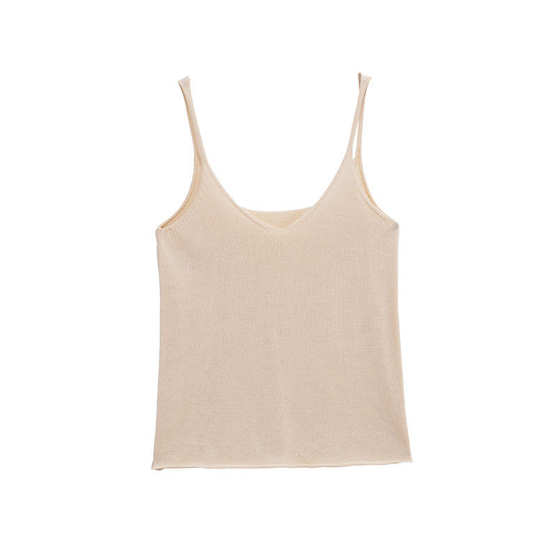 Pure Desire European And American Sexy Style Solid Color Spaghetti Straps Knitted Top