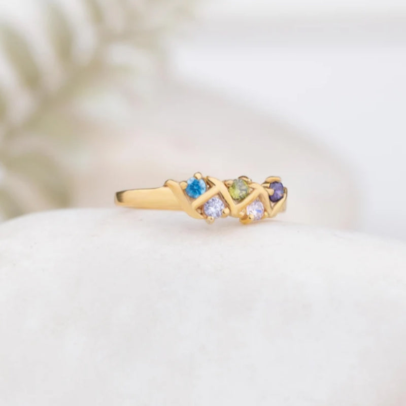 1-6 Birthstone Order Family Mother 925K Silver Dainty Ring