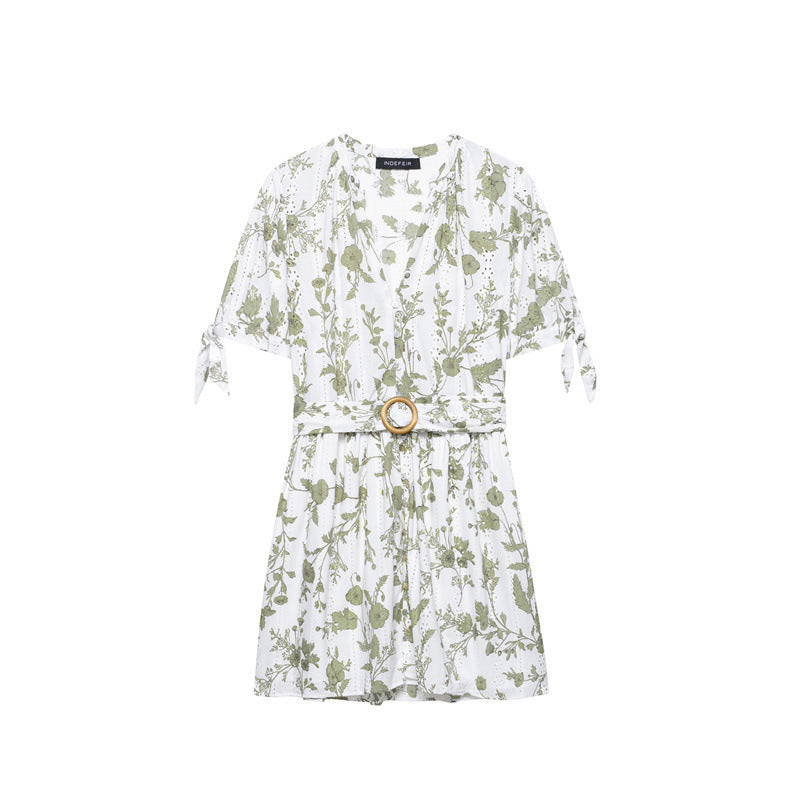 European And American Style Hollow Out Embroidered Printed Mini Short Sleeve Dress