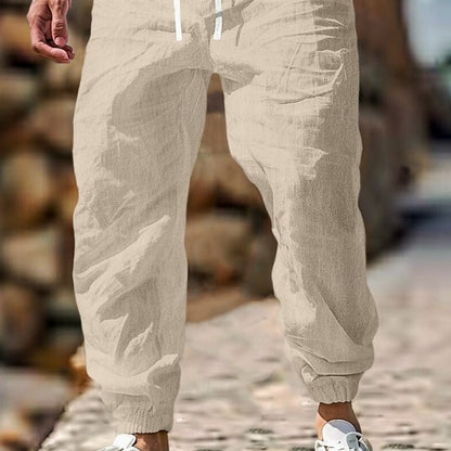 Men's Summer Linen Trousers Elastic Waist