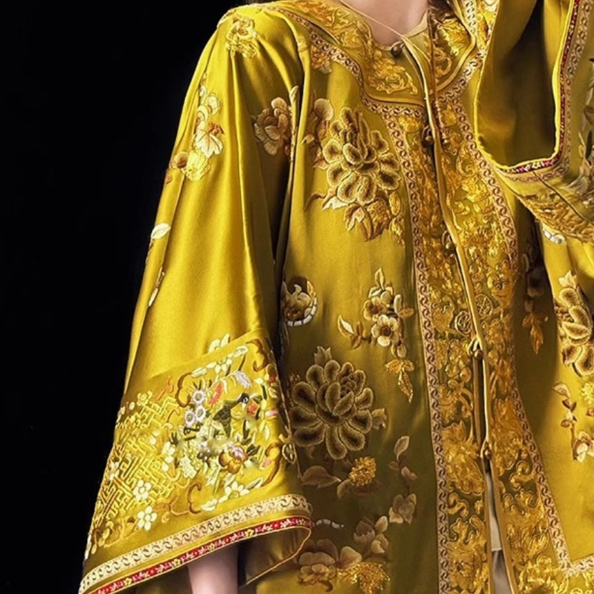 New Chinese Retro Machine Embroidery Gold Chinese Style Coat - X2-Shopping