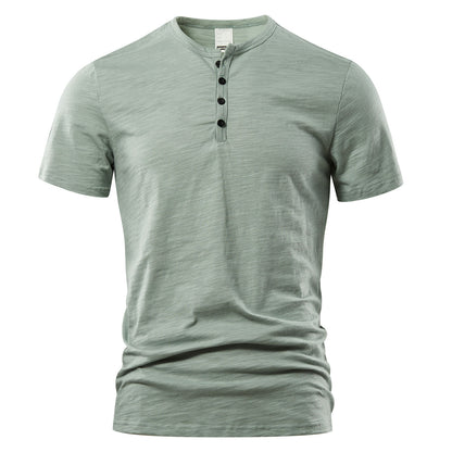 Men's Slub Cotton Casual Solid Color Short Sleeve