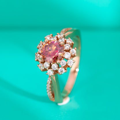 Colorful Red Moissanite Flower Ring Female S925 Sterling Silver