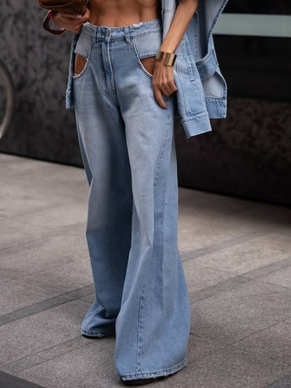 Hollow Wide-leg Jeans - X2-Shopping