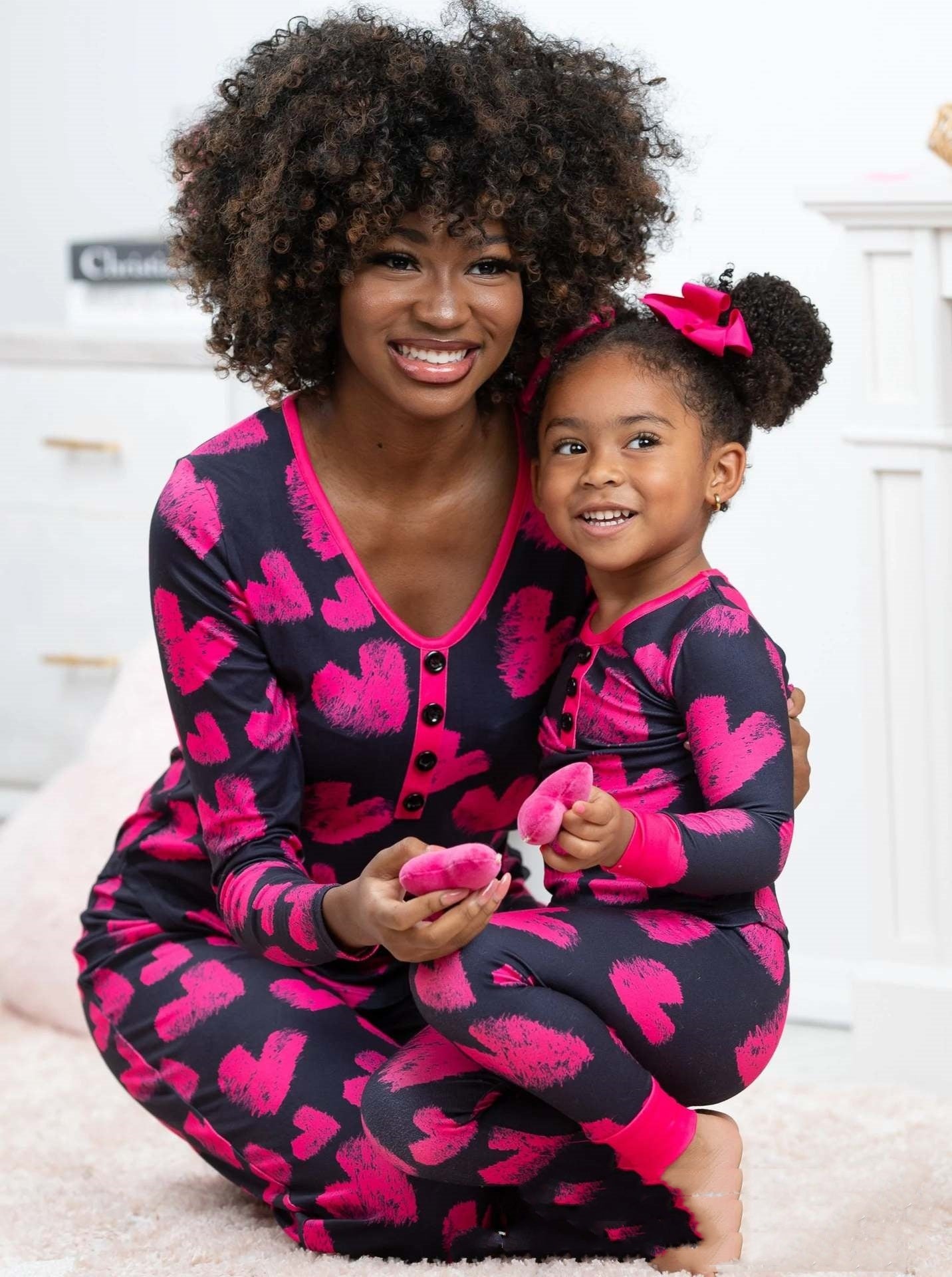 Beauty Clothing Valentine's Day Heart Printing Leisure Pajamas Pajamas Parent-child Suit - X2-Shopping