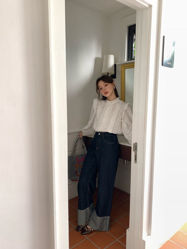 Women's Spring And Autumn Straight Leg Trousers With Curled Design Jeans