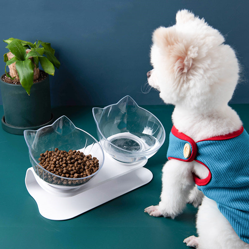 New Inclined Food Cat Ear Oblique Mouth Transparent Single Pet Bowl - X2-Shopping