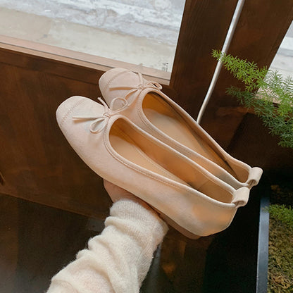 Women's Round-toe Ballet-style Bowknot Soft Surface Low-cut Flat Shoes