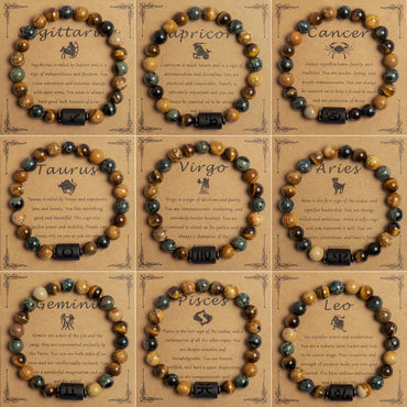 European And American New Natural Picture Tigereye Twelve Constellation Beaded Bracelet