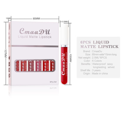 6 Boxen mit mattem, antihaftbeschichtetem, wasserfestem Lippenstift und lang anhaltendem Lipgloss